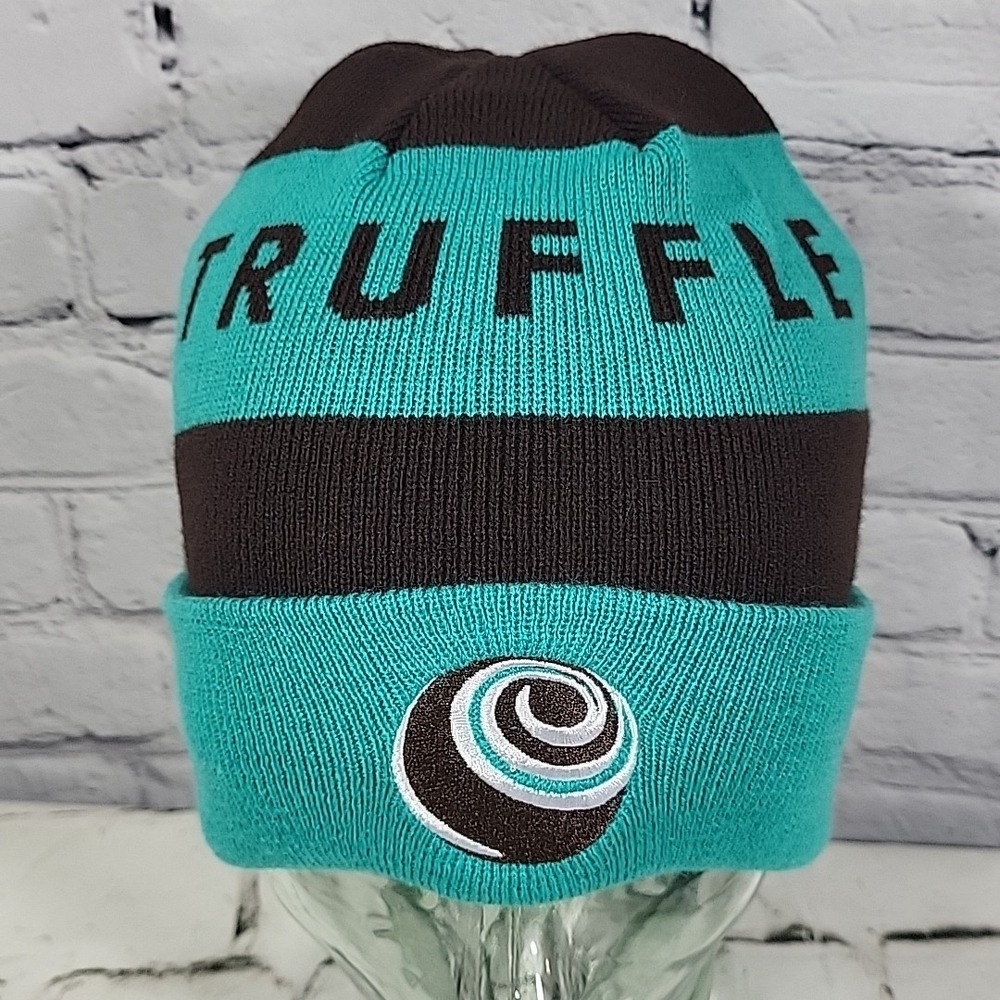 Truffle Ski Cap Mens One Size Teal Black Striped Beanie‎ Winter Stretch Knit Hat
